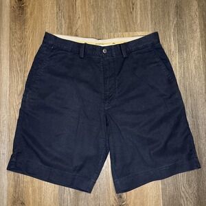 Tommy Bahama Mens 33 Shorts Preppy Flat Front Navy Blue Tencel Cotton Chino 33x9
